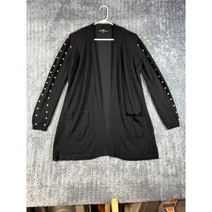 80 Park Avenue Cardigan Sweater Womens Small Black Beaded Long Sleeve Open Front